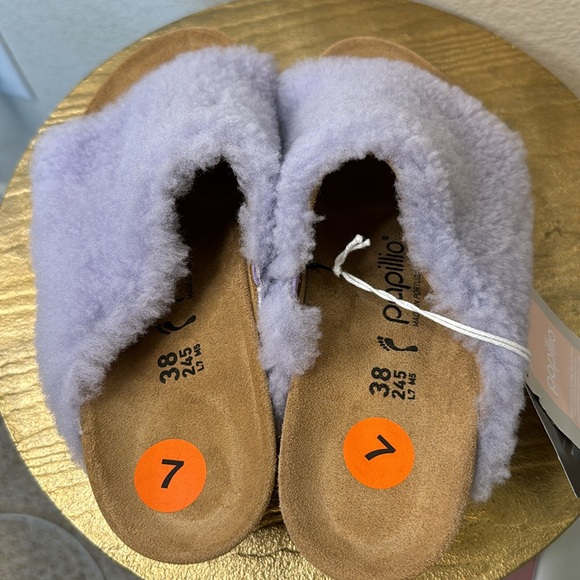 BIRKENSTOCK Papillio Namics Teddy Shearling Purple Fog Mule Wedges, size 7 - Picture 7 of 12